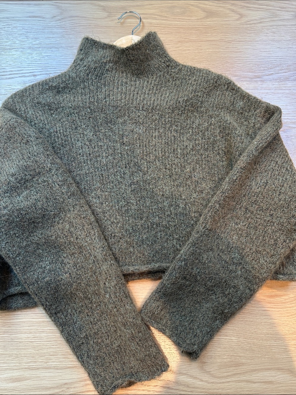 Zara Olive-Tone Mock Neck Cropped Sweater